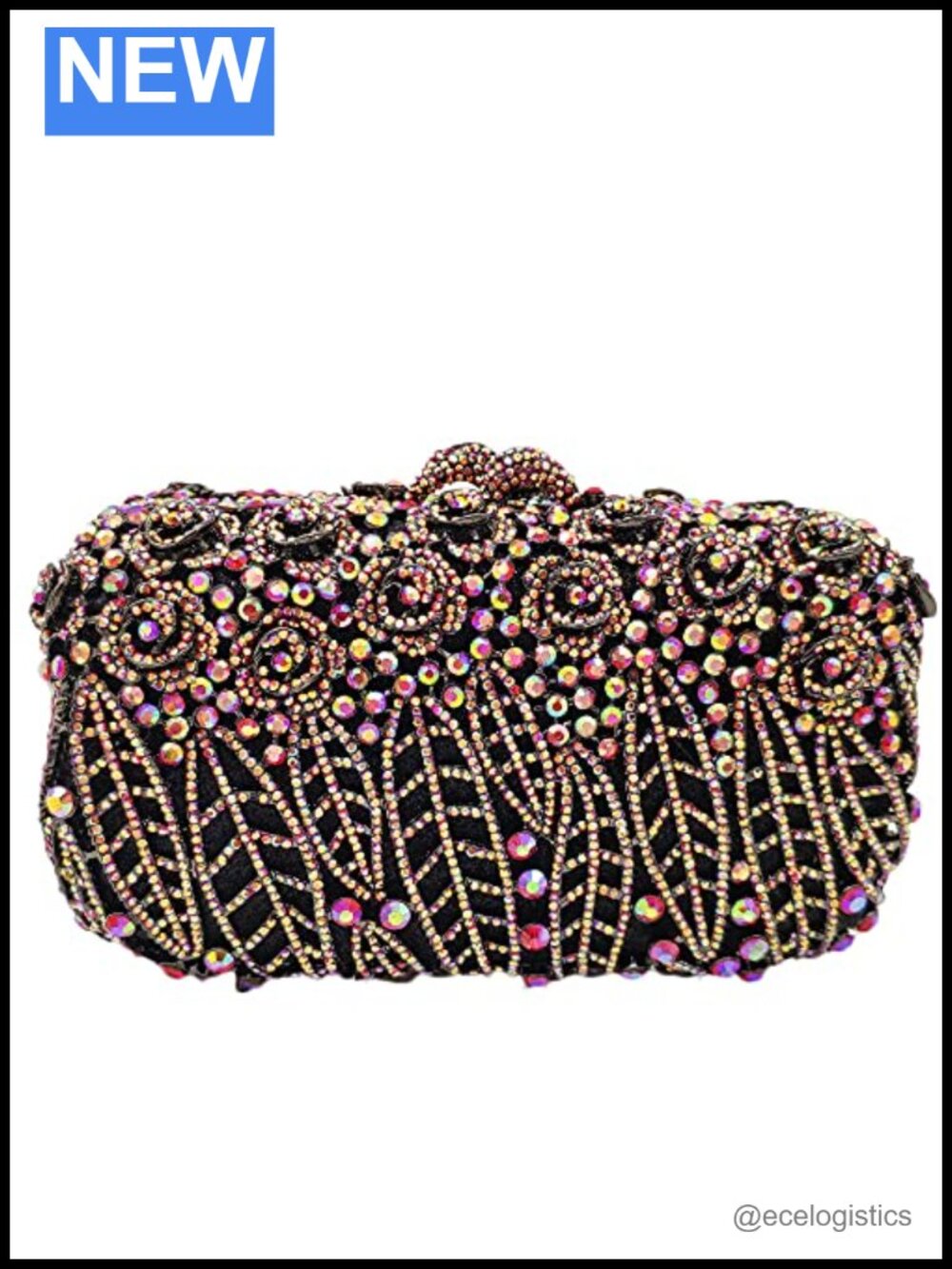 Crystal Flower Clutch Purse Women Evening Bag Rhinestone Party Handbag Faux